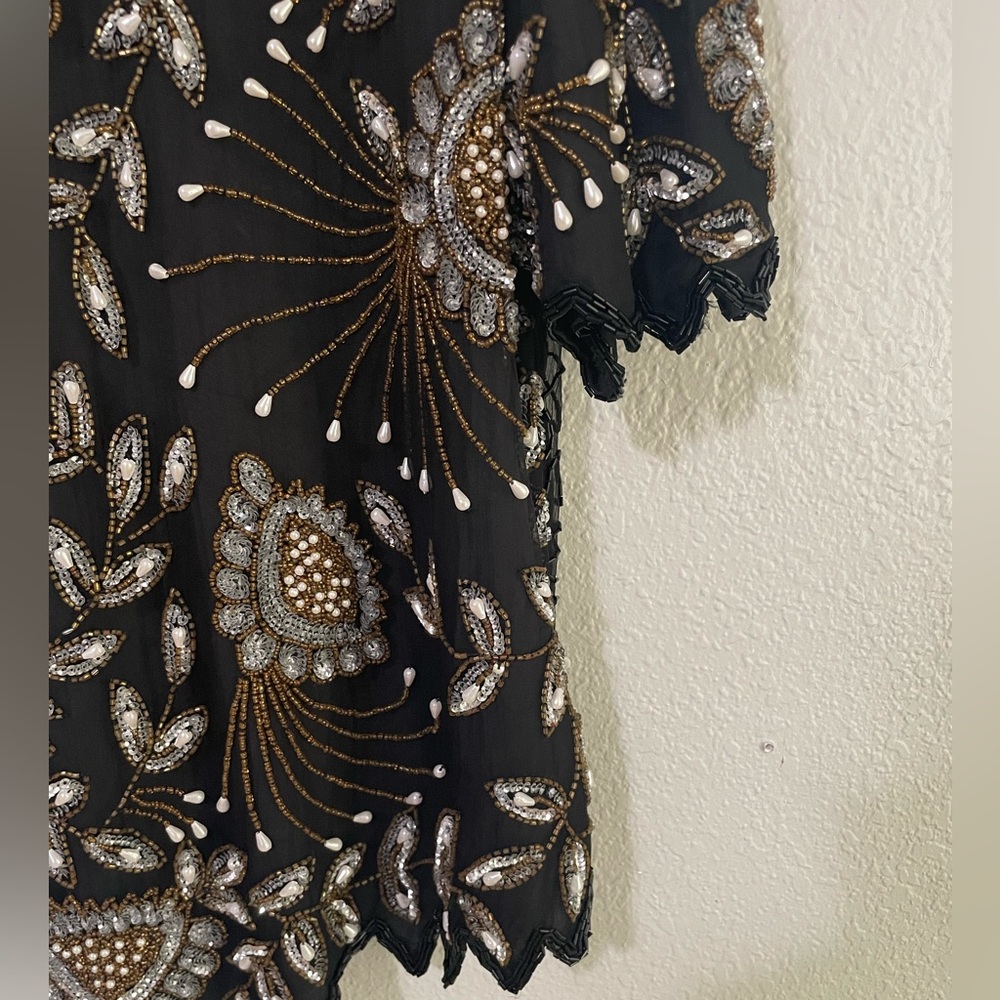 Vintage Plus Size 100% Silk Beaded Blouse - Picture 6 of 13